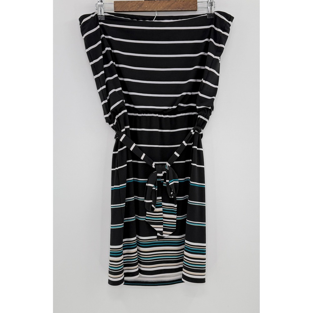White House Black Market Liquid Knit Striped Strapless Belted Dress Size L Boho View 2